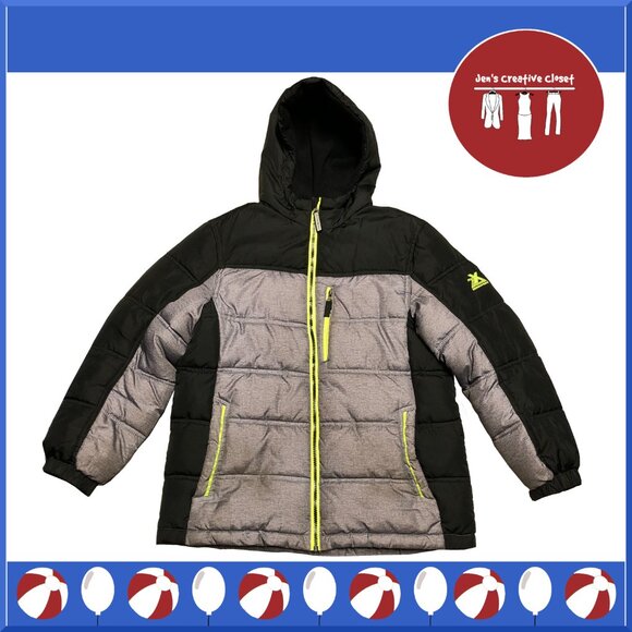 Boy's ZeroXposur Black ,Gray, and Yellow Puffer Jacket Hooded Winter Coat - Picture 1 of 9